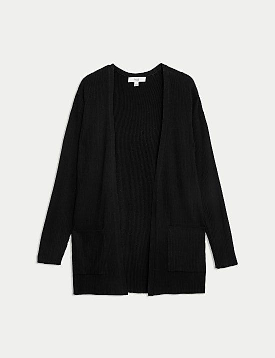 Ριμπ μακριά ζακέτα χωρίς κούμπωμα