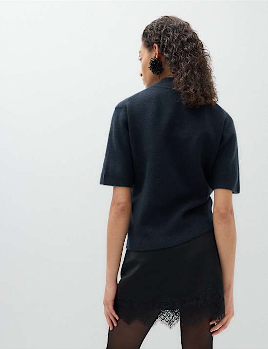 Embellished Funnel Neck Knitted Top