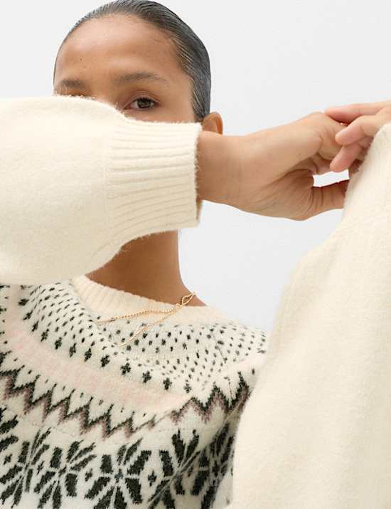 Fair Isle Crew Neck Relaxed Jumper with Wool