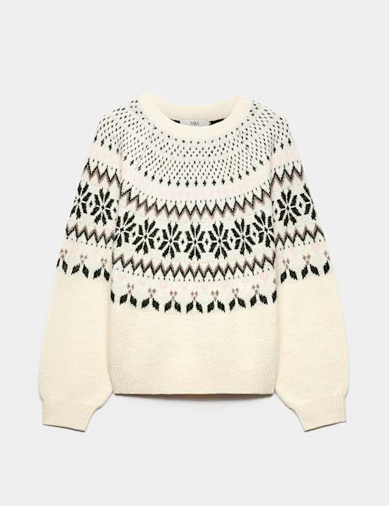 Fair Isle Crew Neck Relaxed Jumper with Wool