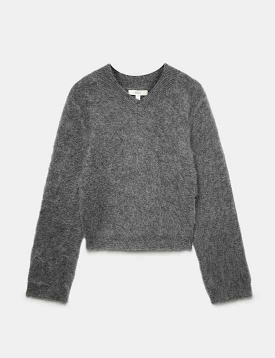 Wool Blend V-Neck Jumper with Mohair