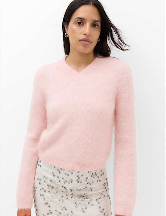 Wool Blend V-Neck Jumper with Mohair