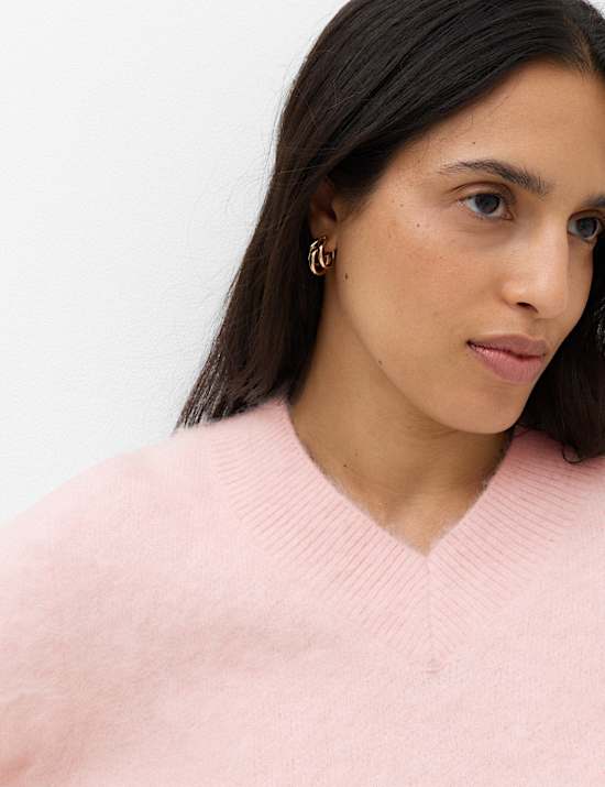 Wool Blend V-Neck Jumper with Mohair
