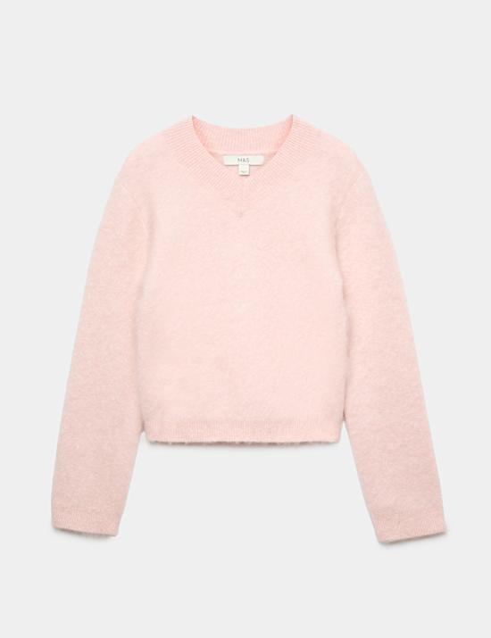 Wool Blend V-Neck Jumper with Mohair
