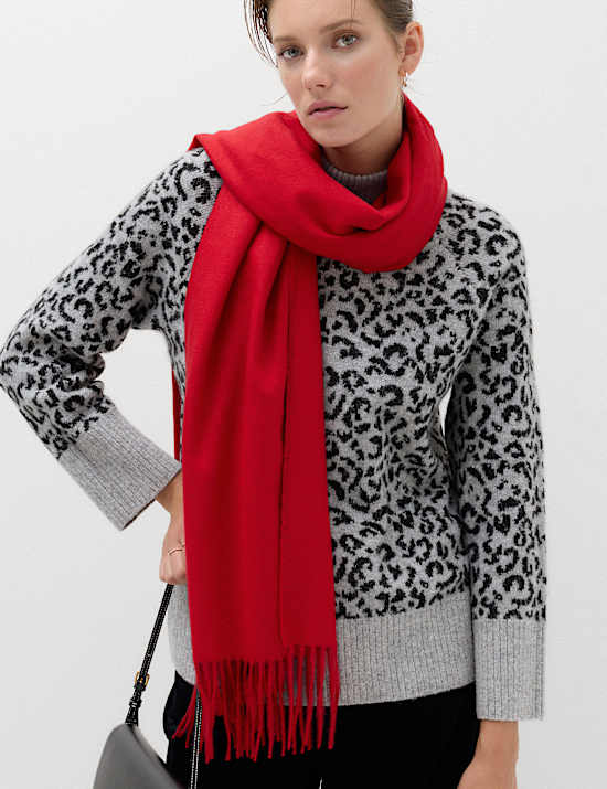 Animal Print Funnel Neck Relaxed Fit Jumper with Wool