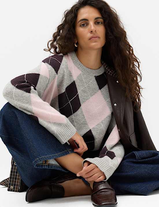 Argyle Crew Neck Relaxed Jumper