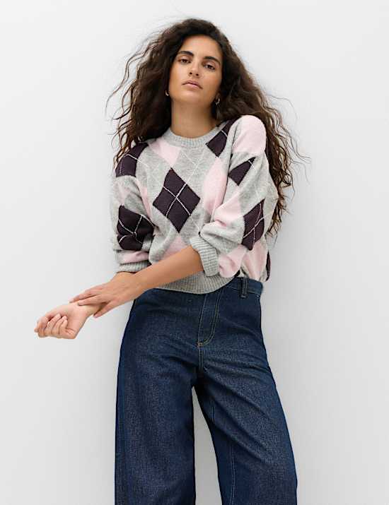 Argyle Crew Neck Relaxed Jumper