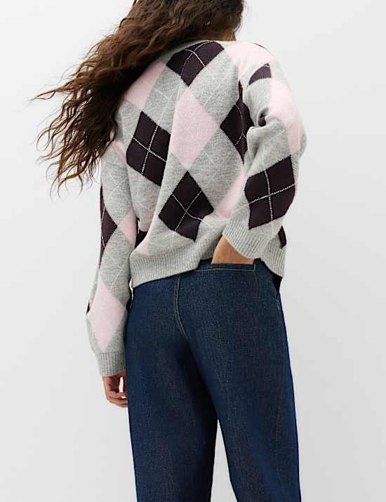 Argyle Crew Neck Relaxed Jumper