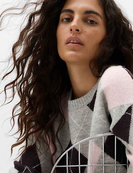 Argyle Crew Neck Relaxed Jumper