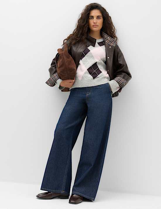 Argyle Crew Neck Relaxed Jumper