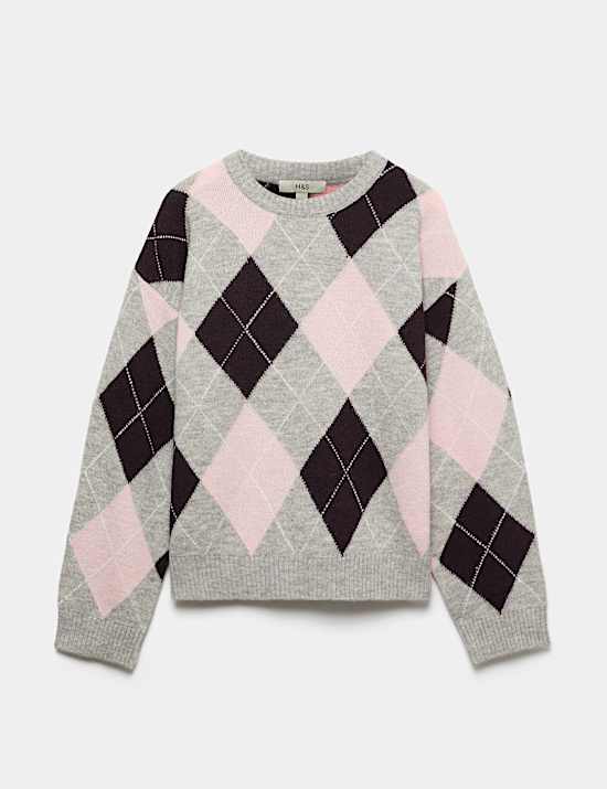 Argyle Crew Neck Relaxed Jumper