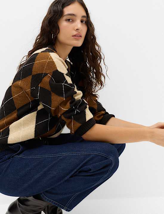 Argyle Crew Neck Relaxed Jumper