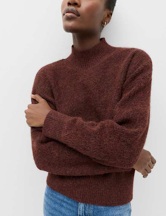 Crew Neck Drop Sleeve Relaxed Fit Jumper With Wool