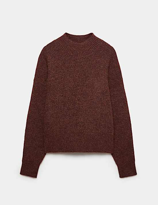Crew Neck Drop Sleeve Relaxed Fit Jumper With Wool