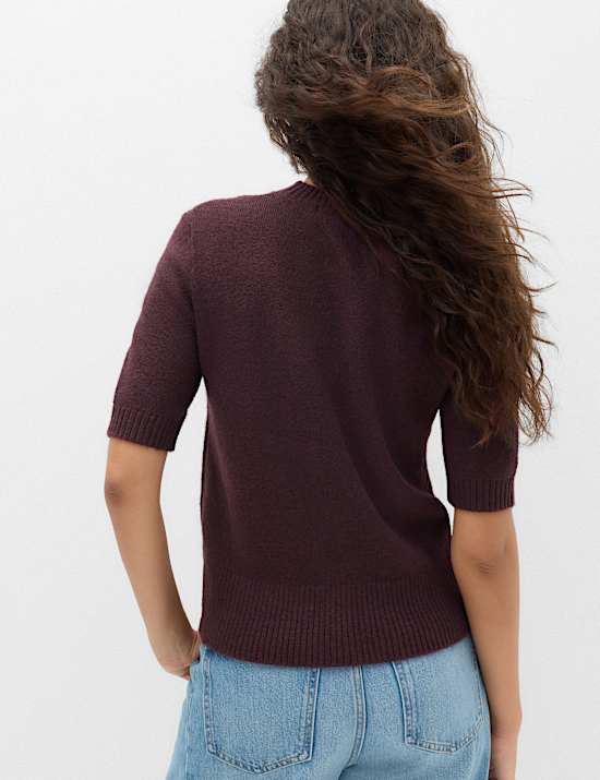 Slim Fit Hairy Crew Neck Knitted Top
