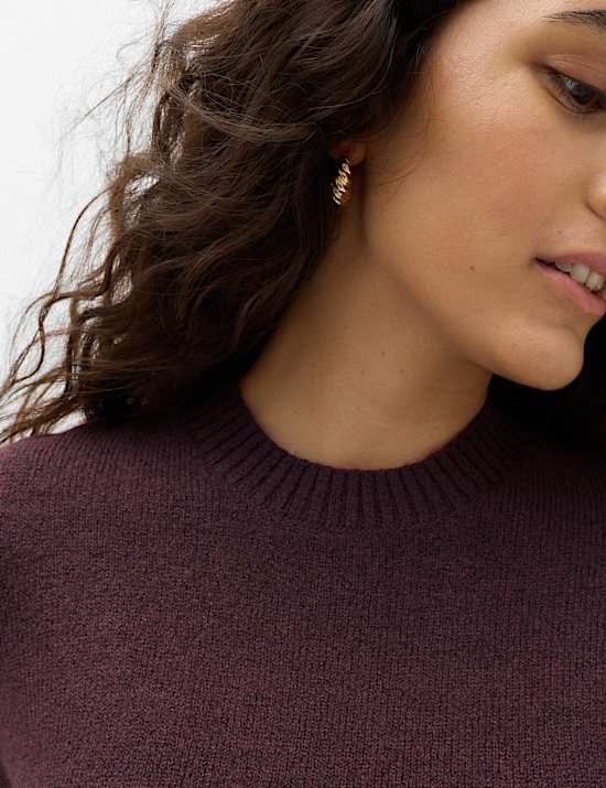 Slim Fit Hairy Crew Neck Knitted Top