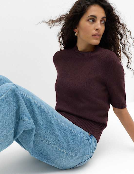Slim Fit Hairy Crew Neck Knitted Top