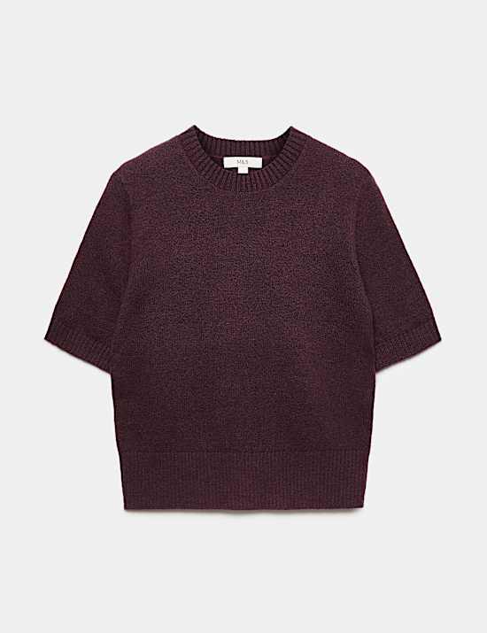 Slim Fit Hairy Crew Neck Knitted Top