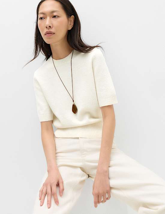 Slim Fit Hairy Crew Neck Knitted Top