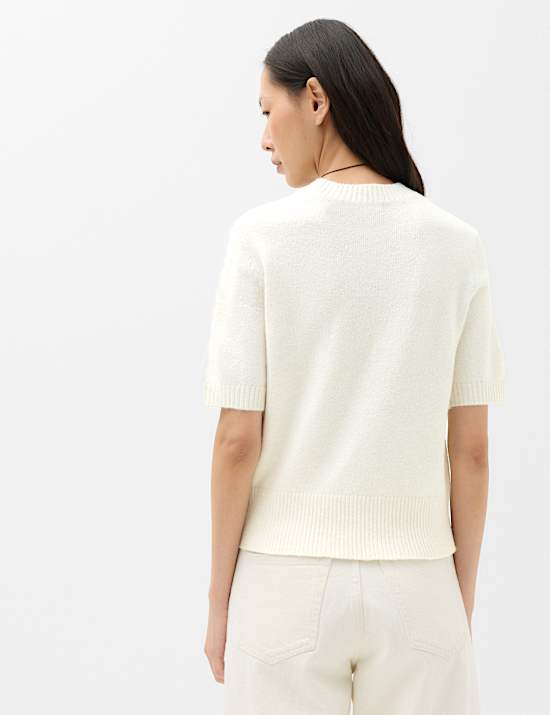 Slim Fit Hairy Crew Neck Knitted Top