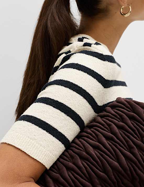 Cotton Rich Striped Boucl&eacute; Knitted Top