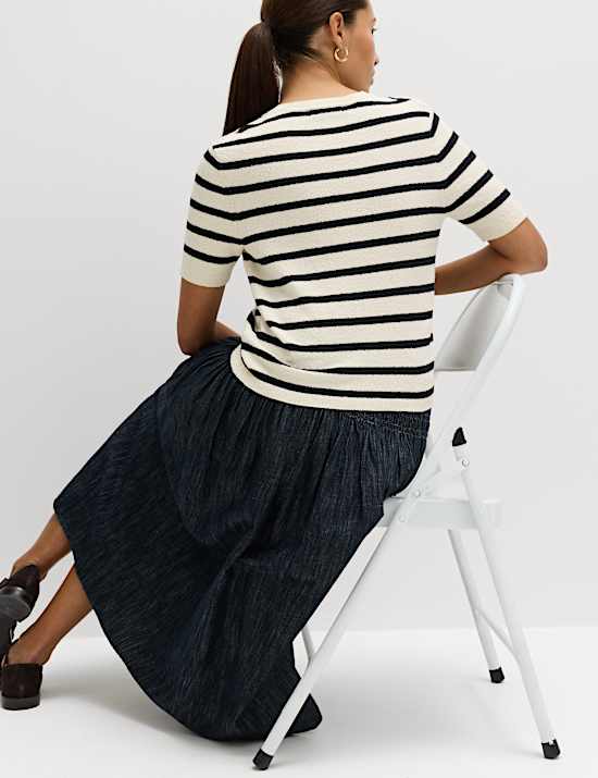 Cotton Rich Striped Boucl&eacute; Knitted Top