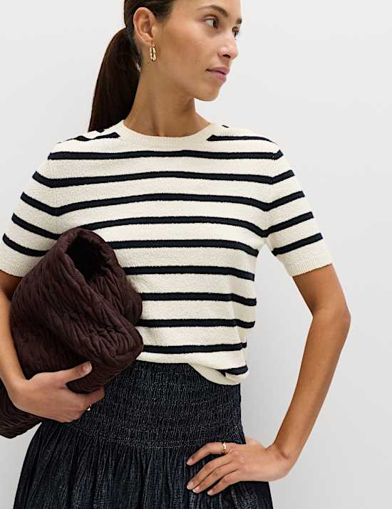 Cotton Rich Striped Boucl&eacute; Knitted Top