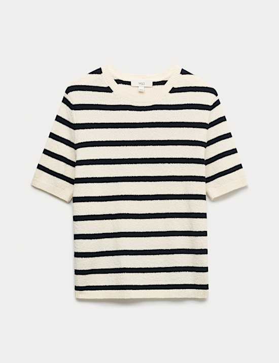 Cotton Rich Striped Boucl&eacute; Knitted Top