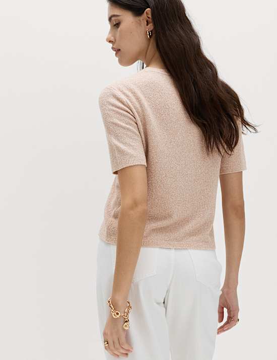 Slim-fit gebreide katoenrijke boucl&eacute;-top
