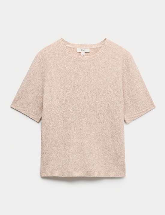 Slim-fit gebreide katoenrijke boucl&eacute;-top