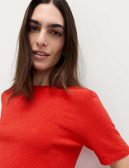 Cotton Rich Boucle Slim Fit Knitted Top
