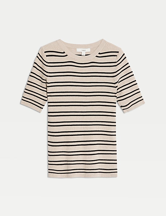 Striped Crew Neck Slim Fit Knitted Top