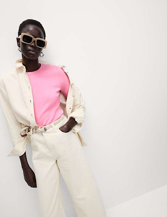 Ribbed Crew Neck Knitted Top