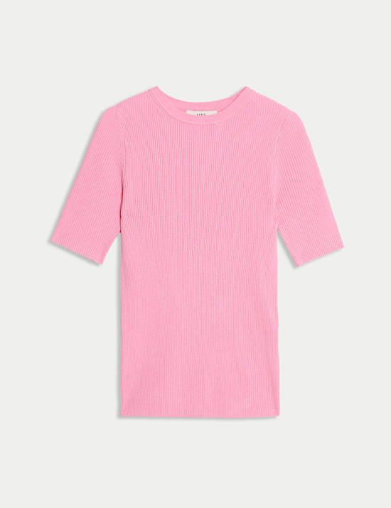Ribbed Crew Neck Knitted Top