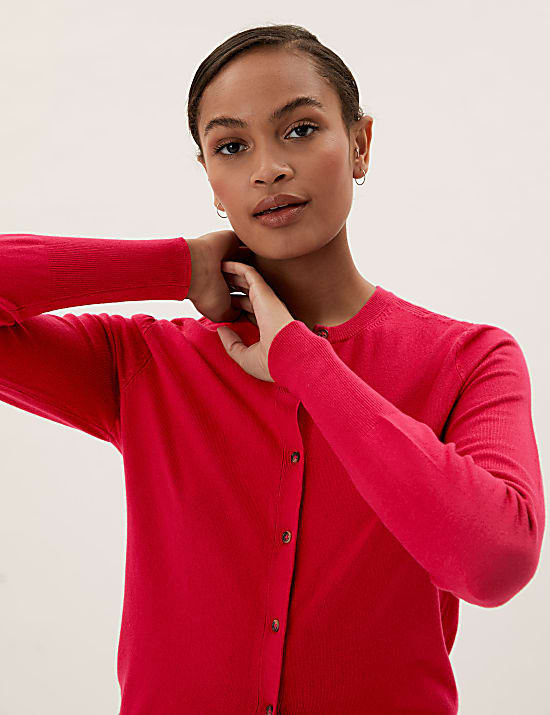 Crew Neck Button Front Cardigan