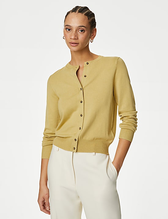 Crew Neck Button Front Cardigan