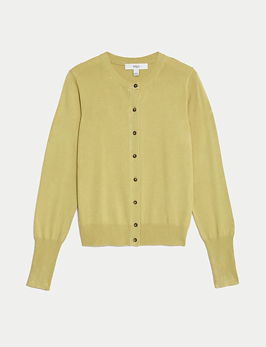 Crew Neck Button Front Cardigan