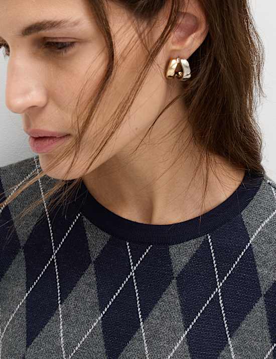 Top en maille coupe slim &agrave; col rond et motif &eacute;cossais