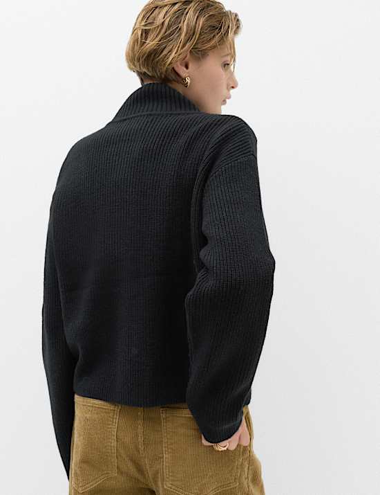Lambswool Blend Funnel Neck Relaxed Knitted Jacket
