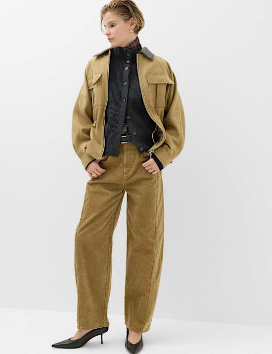 Lambswool Blend Funnel Neck Relaxed Knitted Jacket