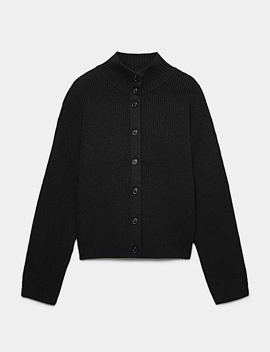 Lambswool Blend Funnel Neck Relaxed Knitted Jacket