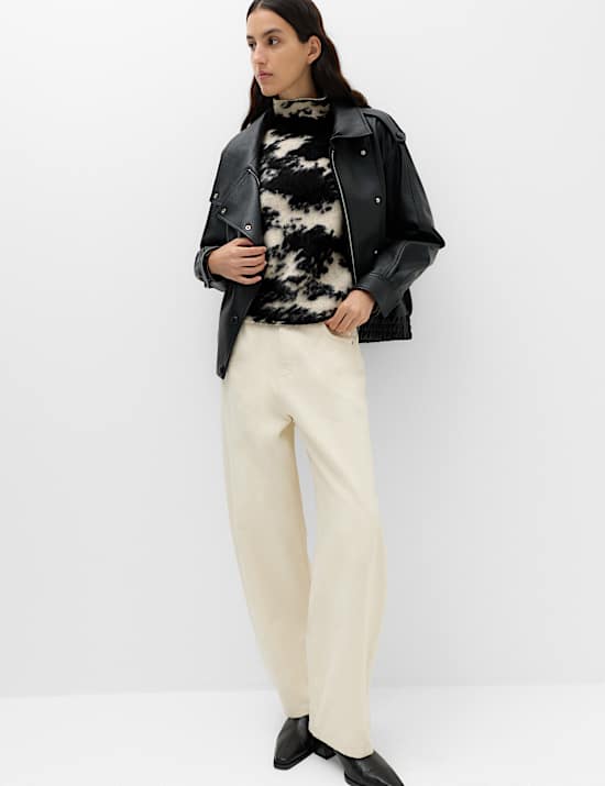 Wool Blend Animal Print Funnel Neck Jumper