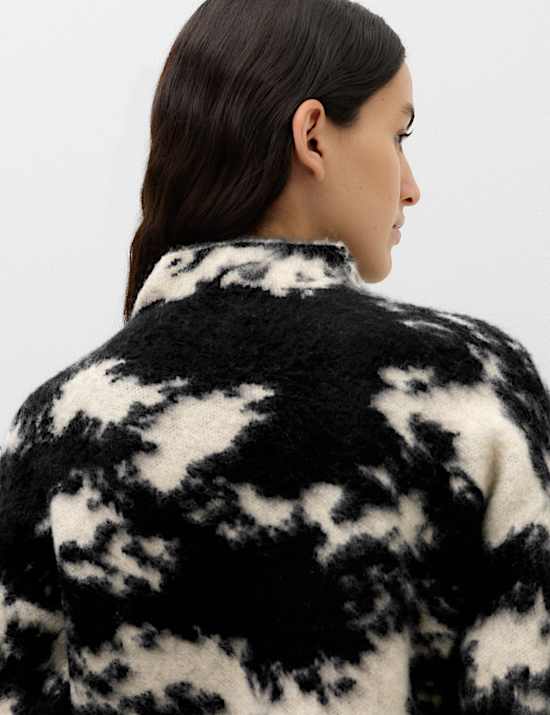 Wool Blend Animal Print Funnel Neck Jumper