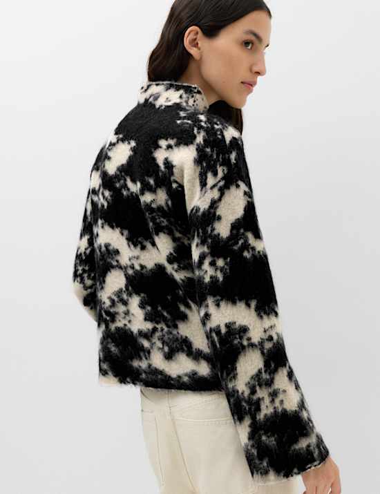 Wool Blend Animal Print Funnel Neck Jumper