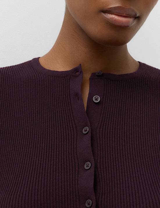 Ribbed Slim Fit Cropped Cardigan with Wool