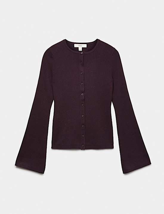 Ribbed Slim Fit Cropped Cardigan with Wool