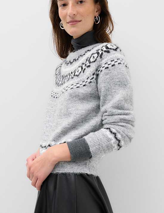 Fair Isle Crew Neck Christmas Jumper with Wool