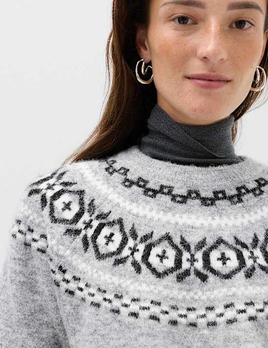 Fair Isle Crew Neck Christmas Jumper with Wool