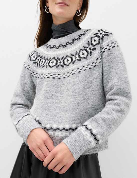 Fair Isle Crew Neck Christmas Jumper with Wool