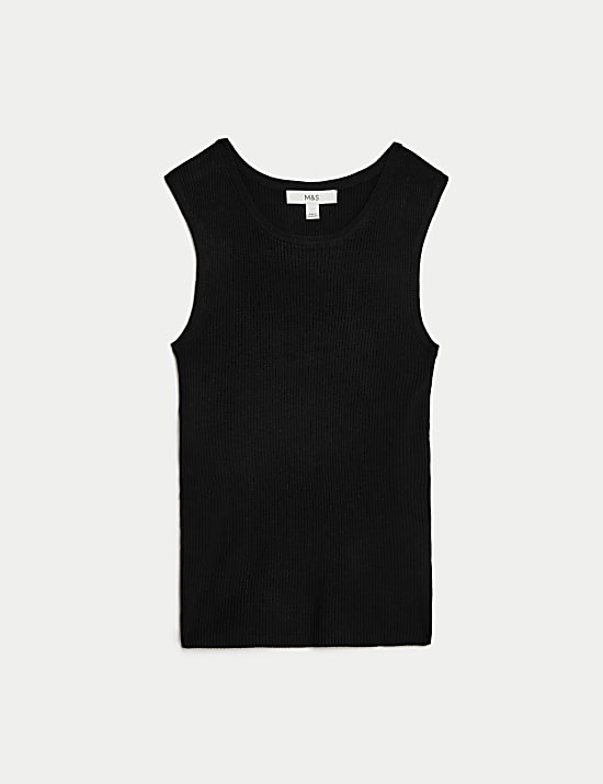 Ribbed Crew Neck Knitted Vest